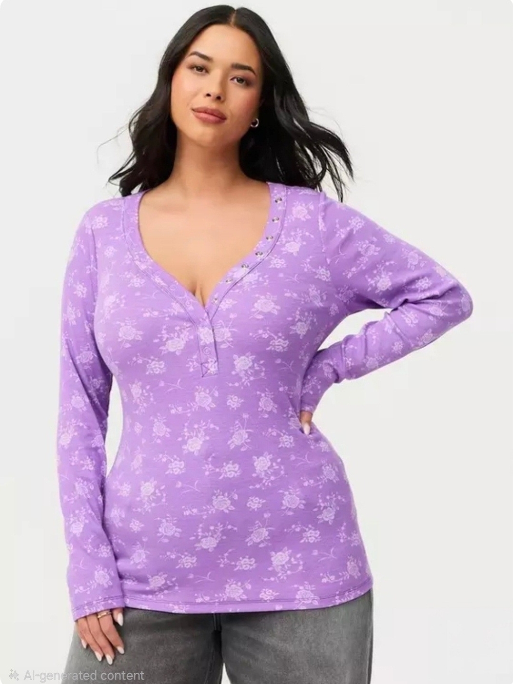 Torrid Cotton Modal Rib Curved V Neck Henley Long-Sleeve Top Size 4X NWT